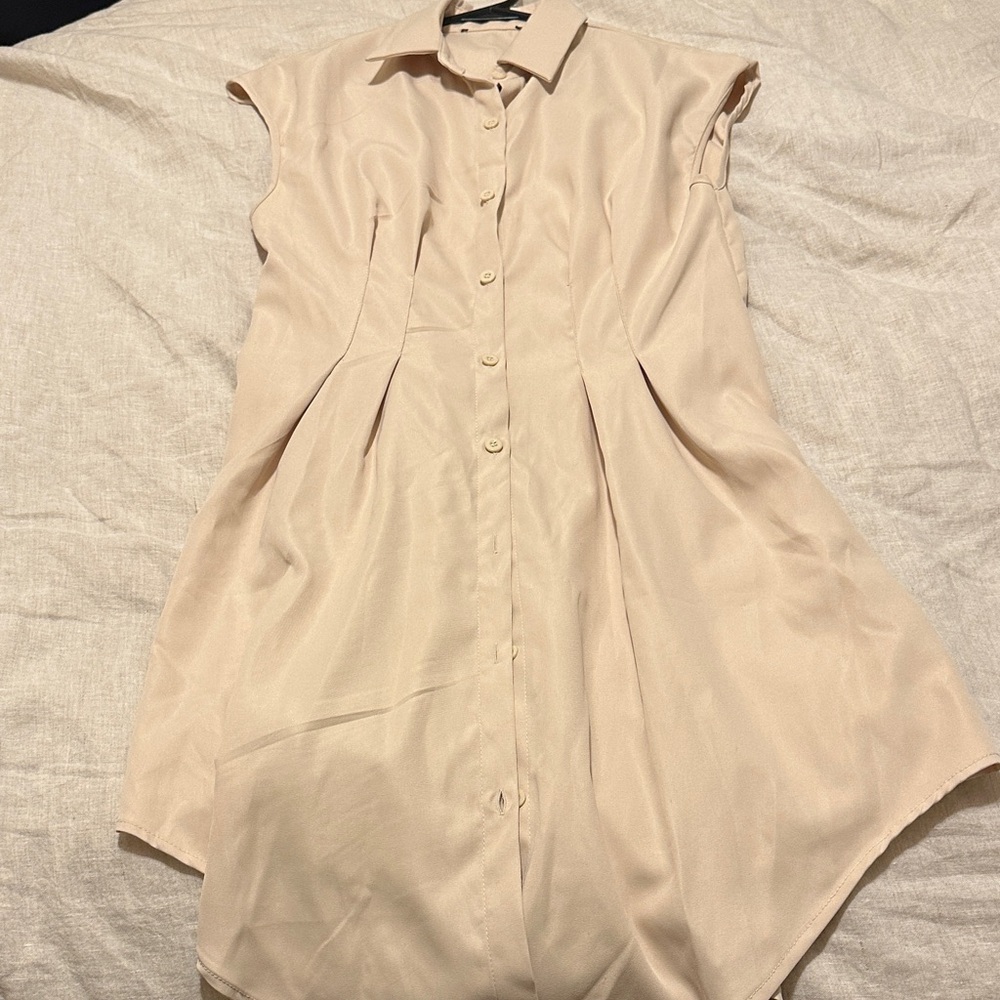 Sleeveless Beige Button-Up Dress
